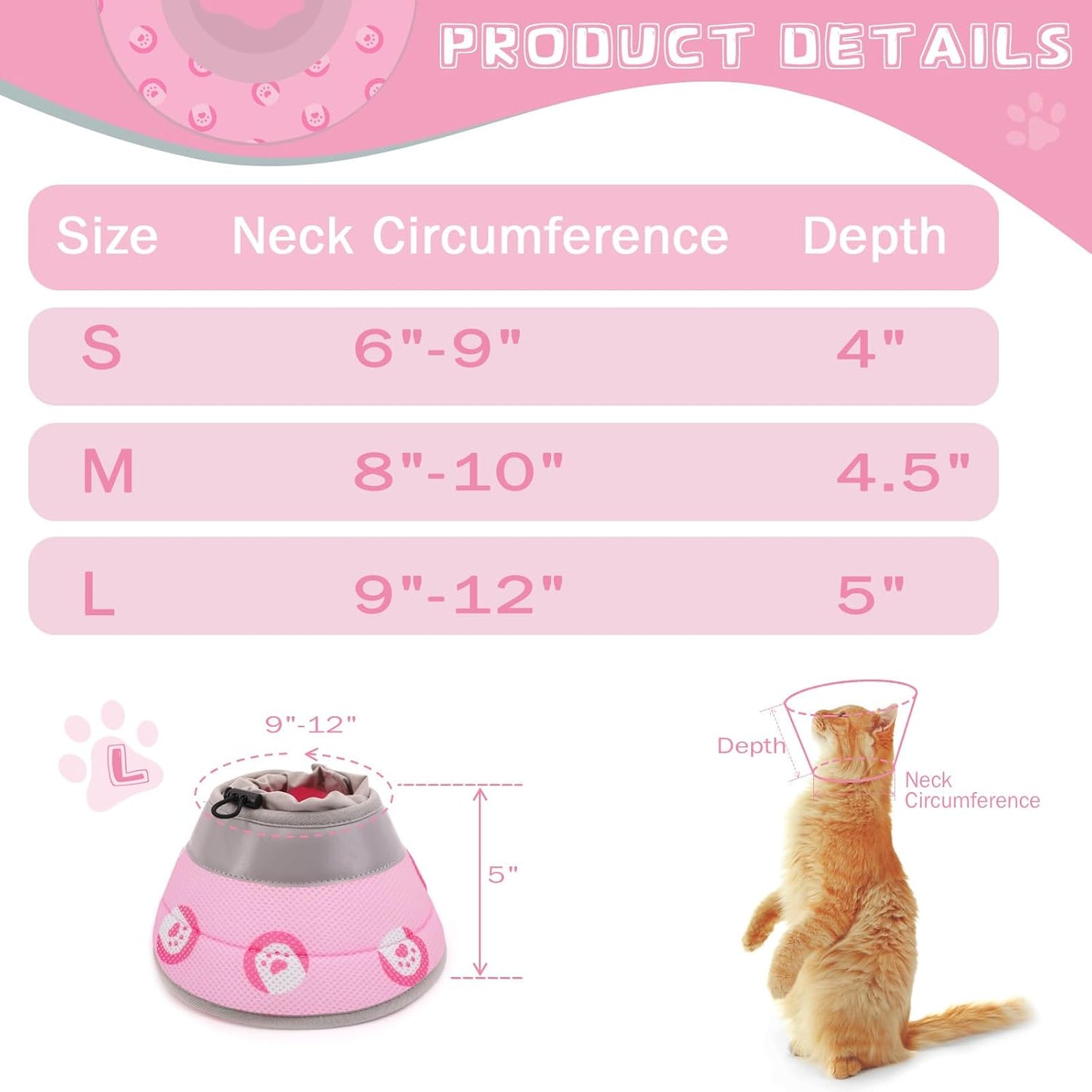 Cat Cone Collar Soft to Stop Licking After Surgery Cat Recovery Collar for Small Large Cats Adjustable Elizabethan Collar