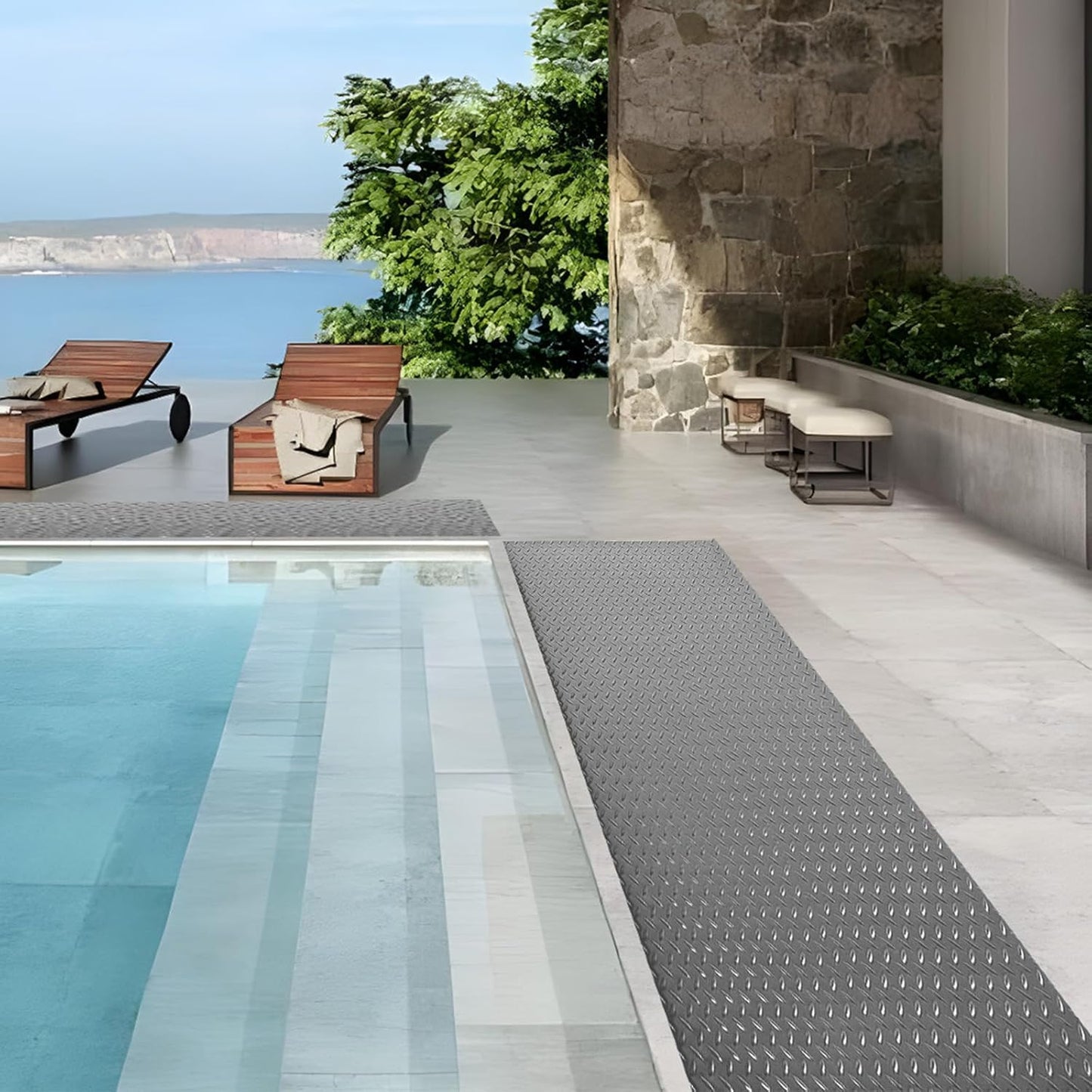 5Ft x 12Ft Rubber Flooring Mats 1.6mm Diamond Plate Flooring Roll 60sqft Rubber Trailer Garage Floor Mats Non-Slip Floor Protector Mat for Garage Warehouse Gym Basement-Gray