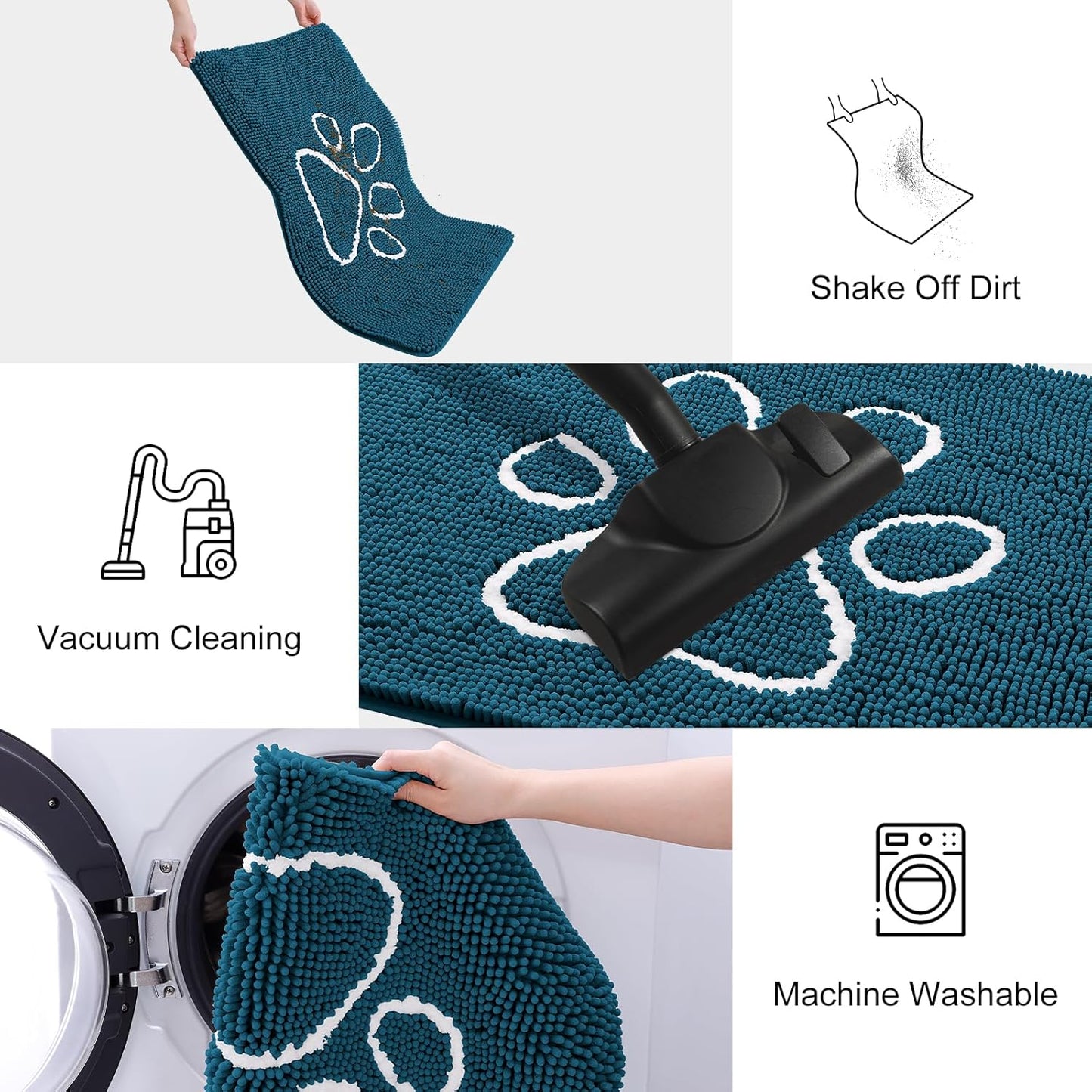 Smiry Dog Door Mat for Muddy Paws, Absorbent Dirt Trapper Non Slip Quick Dry Washable Chenille Mat for Mud Dogs, Entry Rug for Indoor and Outdoor (47x32 Inches, Atlantic Blue)