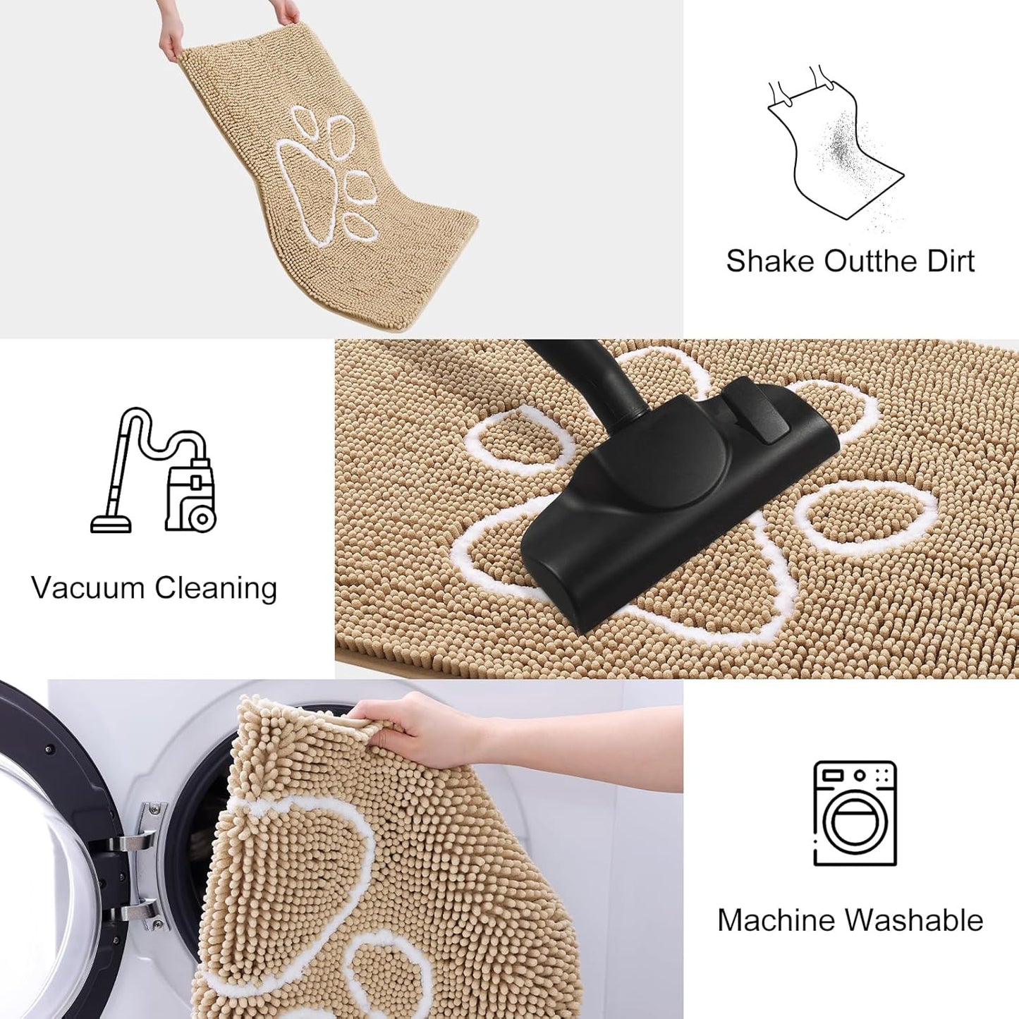 Smiry Dog Door Mat for Muddy Paws, Absorbent Dirt Trapper Non Slip Quick Dry Washable Chenille Mat for Mud Dogs, Entry Rug for Indoor and Outdoor (70x24 Inches, Beige)