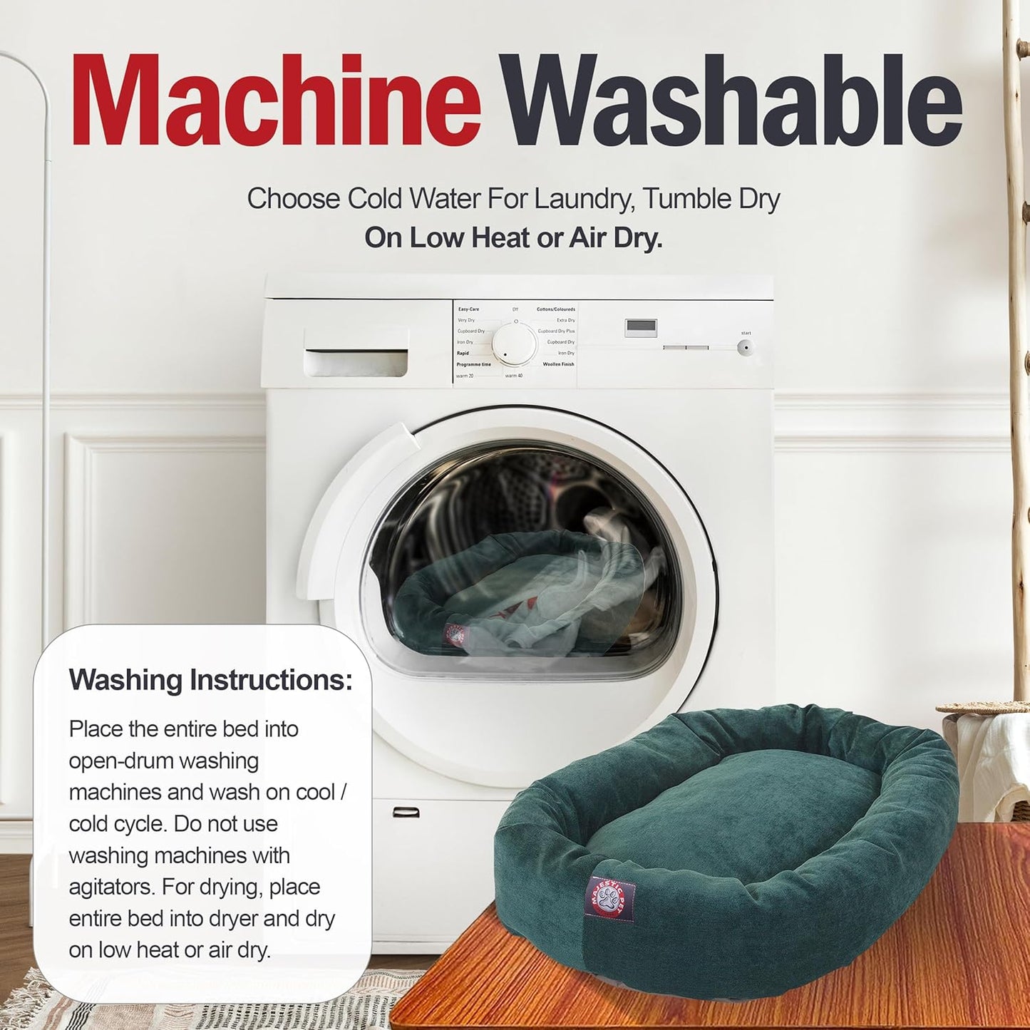 Majestic Pet 52 Inch Micro Velvet Calming Dog Bed Washable 52x35x11 (inch) – Cozy Soft Round Donut Dog Bed with Spine for Head Support -Pet Bed X- Large – Marine (2025)