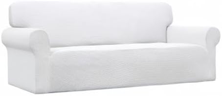 Easy-Going Stretch Oversized Sofa Slipcover 1-Piece Sofa Cover Furniture Protector Couch Soft with Elastic Bottom for Kids, Polyester Spandex Jacquard Fabric Small Checks Snow White