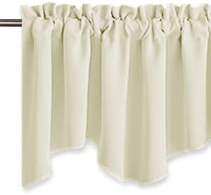 NICETOWN Blackout Valance Curtains, Farmhouse Short Kitchen Curtain Valances Rod Pocket Window Curtains Topper Tiers for Bedroom/Living Room/Basement(2 Panels, 52x18 Inches, Light Beige)