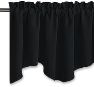 NICETOWN Black Valances for Windows - Energy Efficient Small Short Tiers Scalloped Valance Blackout Curtain Drapes for Dining Room/Living Room/Bathroom/Cafe Window, Set of 2, W52 x L18