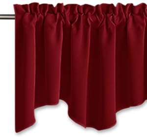 NICETOWN Basement Window Scalloped Red Valances - Elegant 52 inches Wide by 18 inches Long Blackout Curtains for Living Room & Bedroom & Offcie Christmas Decor (Burgundy Red, Pack of 2 Pieces)