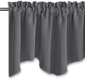 NICETOWN Bedroom Blackout Window Valances - 52 inches by 18 inches Scalloped Rod Pocket Window Treatment Sets Home Decoration Curtains Tier Panel for Kitchen/Living Room/Camper RV (Grey, 2 Panels)