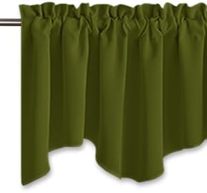 NICETOWN Window Valances for Kitchen - Small Short Decoration Solid 52 inches by 18 inches Rod Pocket Tiers Valances for Kids Bedroom/Bedroom/Living Room/Bar Window/Christmas (Olive Green, Set of 2)