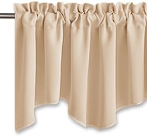 NICETOWN Window Valances for Sliding Door - Blackout 52 inches by 18 inches Rod Pocket Dining Room/Kitchen Tier Valances Window Curtain Topper Decorations (Biscotti Beige, 2 Pieces)