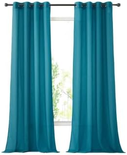 NICETOWN Semi Sheer Curtains Flax Linen Texture, (Peacock Green) Grommet Retro Linen Weave Window Drapes Privacy with Light Filtering for Living Room, 2 Panels, W52 x L96