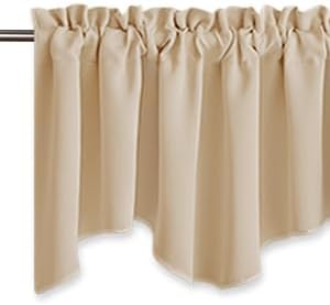 NICETOWN Farmhouse Blackout Valances for Windows, Rustic Rod Pocket Thermal Insulated Window Treatment Solid Short Curtain for Small Window Bedroom Christmas, 42 x 18 Inches 1 Pair, Biscotti Beige