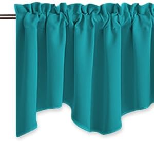 NICETOWN Blackout Curtain Valances Solid Rod Pocket Scalloped Valances Short Curtain Panels for Kitchen Window/Bedroom/Barthroom, 52" x 18" Inches, 2 Panels, Peacock Teal