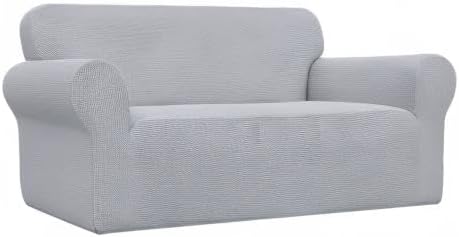 Easy-Going Stretch Oversized Loveseat Slipcover 1-Piece Sofa Cover Furniture Protector Couch Soft with Elastic Bottom for Kids Polyester Spandex Jacquard Fabric Small Checks Silver Gray