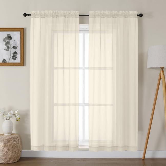 Gwine Cream Sheer Curtains 68 Inches Long 2 Panels Set, Light Filtering Sheer Curtains for Living Room Bedroom, Modern Voile Soft Airy Rod Pocket Drapes, 42Wx68L Inch, 2PCS