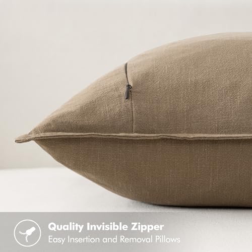 MIULEE Khaki Linen Pillow Covers Pack of 4 Decorative Natural Solid Throw Pillow Covers Soft Accent Boho Farmhouse Couch Pillowcases Modern Spring Home Decors for Living Room Bed Sofa 20x20 Inch