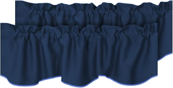 H.VERSAILTEX 2 Panels Blackout Curtain Valances for Kitchen Windows/Living Room/Bathroom Privacy Protection Rod Pocket Decoration Scalloped Window Valance Curtains, 52" W x 18" L, Navy
