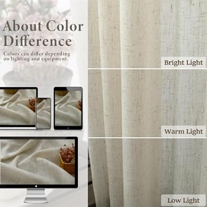 Pitalk Flax Linen Curtains 80 Inches Long for Living Room Semi Sheer Linen Large Drape Extra Wide Beige Light Filtering Curtains for Sliding Patio French Door 2 Panels Back Tab 60x80 Length 5 FT Wide