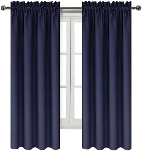 DWCN Navy Room Darkening Blackout Curtains - Thermal Insulated Privacy Energy Saving Window Curtain Drapes 38 x 72 inch Length, Set of 2 Bedroom Living Room Curtains