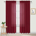 DWCN Christmas Burgundy Sheer Curtains Semi Transparent Voile Rod Pocket Curtains for Bedroom and Living Room, 52 x 95 inches Long, Set of 2 Panels