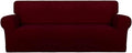 PureFit Super Stretch Sofa Slipcover – Spandex Non Slip Soft Couch Sofa Cover, Washable Furniture Protector with Non Skid Foam and Elastic Bottom for Kids, Pets （Sofa, Wine）