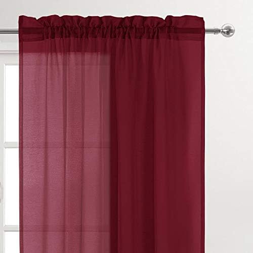 DWCN Christmas Burgundy Sheer Curtains Semi Transparent Voile Rod Pocket Curtains for Bedroom and Living Room, 52 x 108 inches Long, Set of 2 Panels