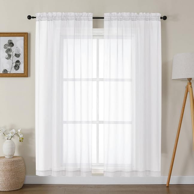 Gwine White Sheer Curtains 68 Inches Long 2 Panels Set, Light Filtering Sheer Curtains for Living Room Bedroom, Modern Voile Soft Airy Rod Pocket Drapes, 42Wx68L Inch, 2PCS