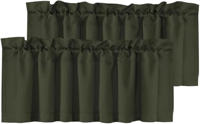 H.VERSAILTEX 2 Panels Blackout Valances for Small Windows Thermal Insulated Short Curtains Privacy Decorative Rod Pocket Shade for Kitchen/Living Room/Cafe/Bathroom/Laundry,52" W x 18" L,Olive