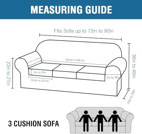 H.VERSAILTEX Modern Velvet Plush 4 Piece High Stretch Sofa Slipcover Sofa Cover Furniture Protector Form Fit Thick Velvet Sofa Cover for 3 Cushion Couch Width Up to 90 Inch (Sofa, Cream)
