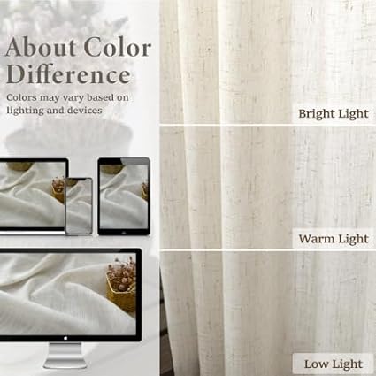 Pitalk Back Tab Linen Curtains 95 Inches Long 2 Panels Set for Living Room Light Filtering Cloth Textured Linen Drapes Ivory Cream Sheer Curtains for Patio Door Doorway Playroom Picture Window 52x95