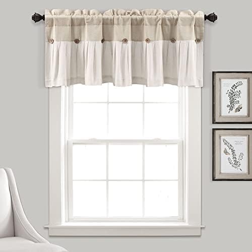 Lush Decor Linen Button Valance | 52"W x 18"L | Farmhouse Style | Coconut Husk Buttons | Pack of 12