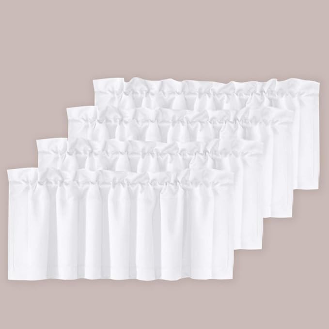 H.VERSAILTEX White Curtain Valances for Windows，Room Darking Kitchen Valances for Living Room/Bedroom/Bathroom Short Window Privacy Decorative Rod Pocket,52" W x 18" L,4 Panels