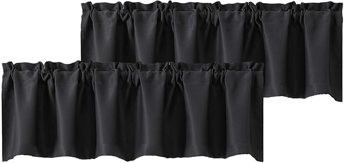 Chyhomenyc Black Valances for Window, Room Darkening Short Curtains for Kitchen Bedroom Living Room, Rod Pocket Top Small Window Treatment Valance RV Bunk Panels, 60" Wx18 L, 2 Pieces