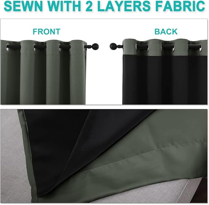 NICETOWN Dark Mallard 100% Blackout Curtains 45 inches Long, 2 Thick Layers Completely Blackout Window Treatment Thermal Insulated Lined Drapes for Small Window (1 Pair, 42 inches Width Each Panel)