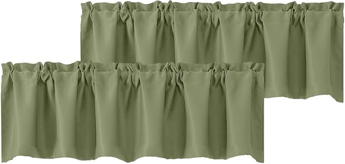Chyhomenyc Sage Green Valances for Window, Room Darkening Short Curtains for Kitchen Bedroom Living Room, Rod Pocket Top Small Window Treatment Valance RV Bunk Panels, 60" Wx14 L, 2 Pieces