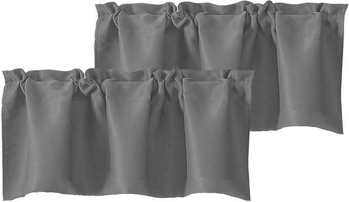 Chyhomenyc Light Grey Valances for Window, Room Darkening Short Curtains for Kitchen Bedroom Living Room, Rod Pocket Top Small Window Treatment Valance RV Bunk Panels, 40Wx18L, 2 Pieces