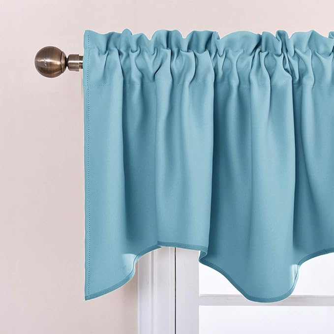 NICETOWN 2 Panels Window Valances Farmhouse 42 x 18 inch Long Window Treatment Thermal Insulated Room Darkening Curtain Valances Rod Pocket for Kitchen/Living Room, Teal Blue