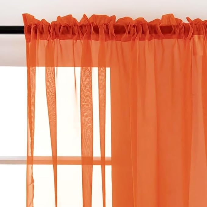 SpaceDresser Burnt Orange Sheer Curtains 4 Panels Rod Pocket Semi-Sheer Curtain 63 Inches Long Light Filtering Voile Window Drapes for Bedroom Living Room Kitchen, Each 52W x 63L