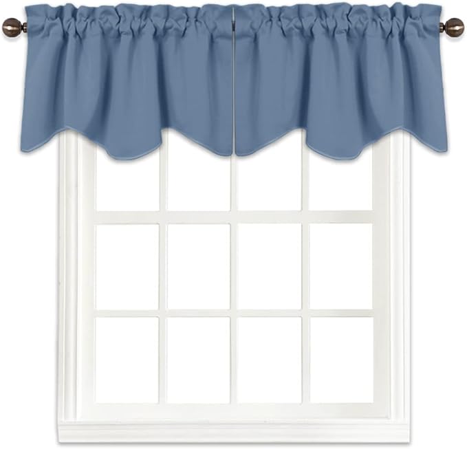 NICETOWN Window Blackout Valances for Kitchen, Elegant Scalloped Curtain Valances Room Darkening Draperies Window Topper for Living Room/Thanksgiving, 52" x 18", Stone Blue, 2 Pieces