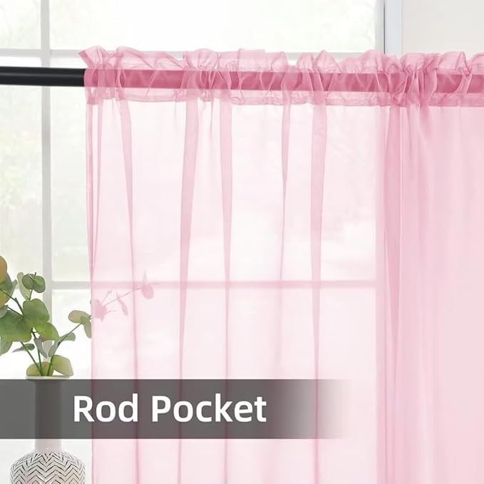 youleyar Solid Sheer Rod Pocket Curtain Voile Draperies 2 Panels White Beige Black Grey Coffee 52 Inch Width 72 Inch Long 1 Pair for Kitchen Bedroom Children Living Room Yard(Light Pink,52Wｘ72L)