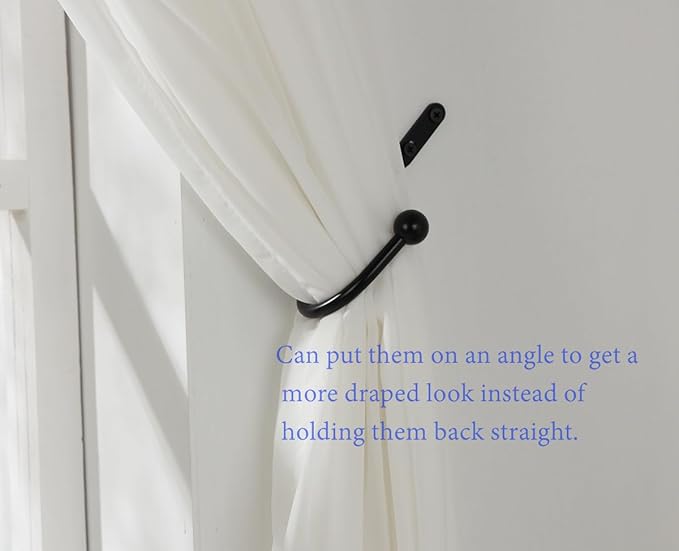 VRSS Wall Mount Curtain Tiebacks Drapery Holdbacks Curtain Holdback Hooks 6" L x 3" W Simple Style (6pcs Black)