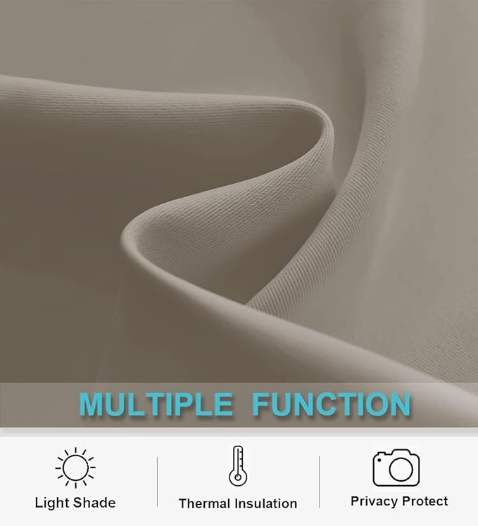 RYB HOME Short Blackout Curtains for Bedroom, Room Darkening Insulated Summer Heat Light UV Blocking Energy Saving Drapes for Nursery, Width 34 by Length 48, Sand, Set of 2
