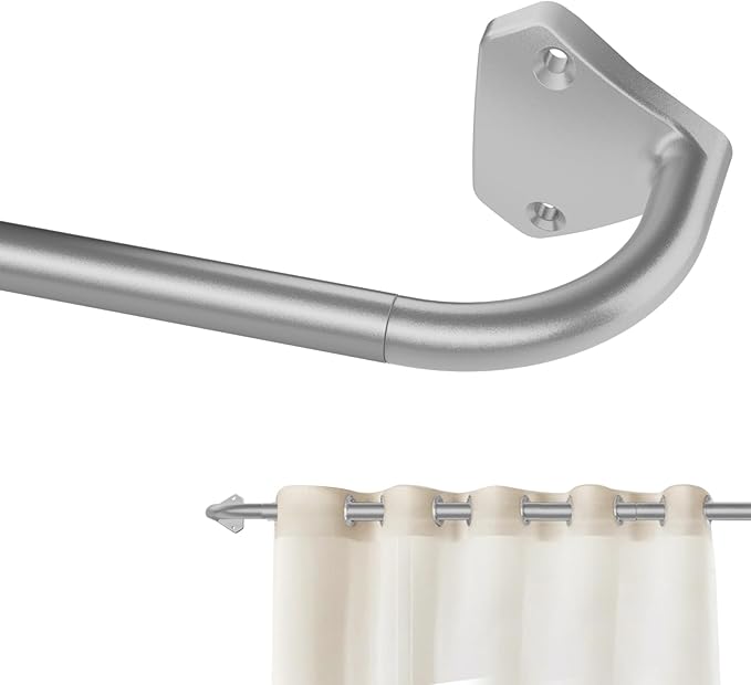 GXOACKJ Silver Curtain Rods for Windows 48 to 84 inch, 5/8 inch Adjustable Wrap Around Blackout Curtain Rods for Bedroom & Outdoor