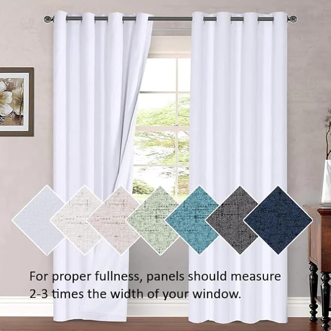 H.VERSAILTEX Linen Curtains Natural Linen Semi-Sheer Curtains 2 Panels Nickel Grommet Privacy Added Premium Soft Rich Material Drapes for Bedroom/Livingroom - 52x84 - Inch - Sea Mist