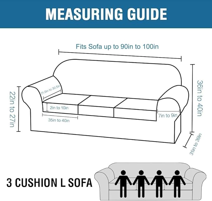 H.VERSAILTEX 4 Piece Stretch Sofa Covers for 3 Cushion Couch Covers for Living Room Furniture Slipcovers (Base Cover Plus 3 Seat Cushion Covers) Thicker Jacquard Fabric (Large Sofa, Taupe)