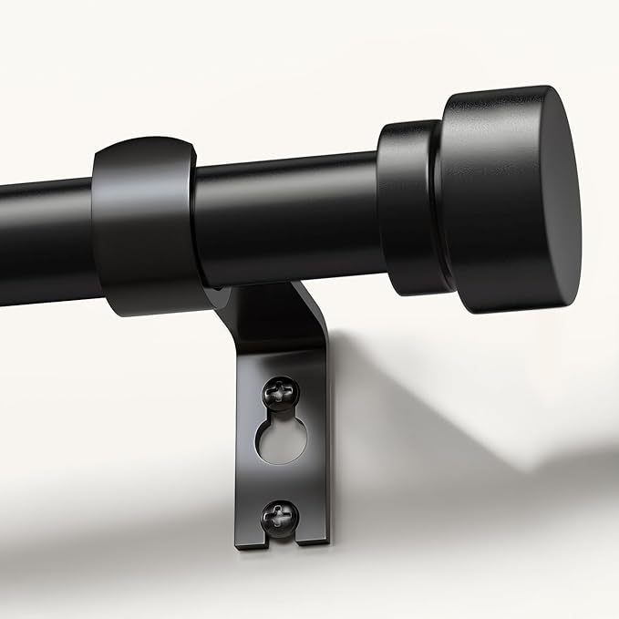 Lootkell Modern Black Curtain Rods for Windows 28 to 48 Inches Adjustable Length Heavy Duty 1" Diameter Window Curtain Rod with Decorative Finials for Outdoor Bedroom Kitchen Living Room
