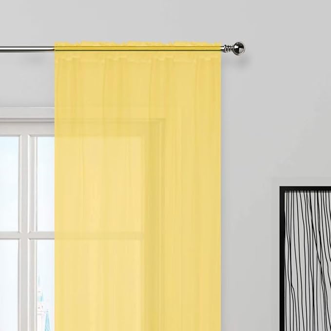 SpaceDresser Sheer Voile Window Treatment Rod Pocket Curtain Panels for Kitchen Bedroom Living Room Drapes Sunlight Filtering Privacy Semi Home Decor Assorted Colors Sizes (Yellow, 52 W x 45 L)