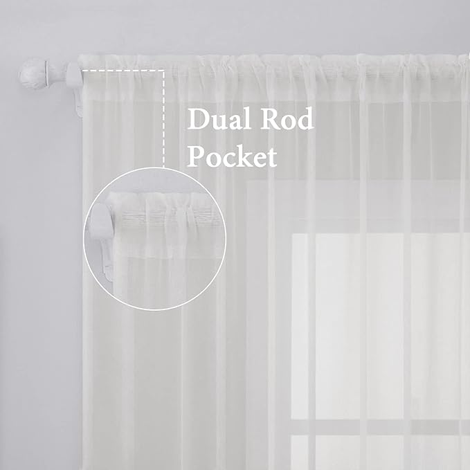 MIULEE 2 Panels Solid Color Sheer Window Curtains Elegant Window Voile Panels/Drapes/Treatment for Bedroom Living Room (54X63 Inches Ivory)