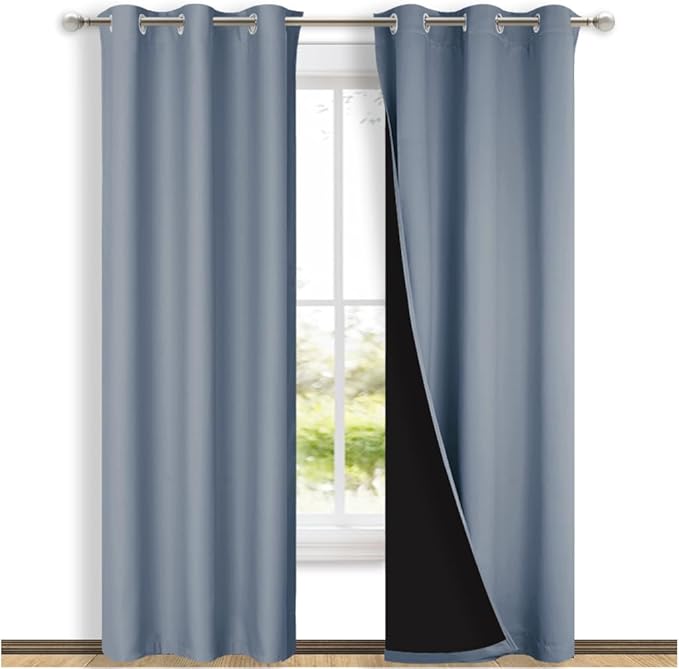 NICETOWN Blackout Curtains 80 inches Long, Vintage Blue, 2 Pieces, 42" Wide Each Panel, Full Light Blocking Drapes with Black Liner for Nursery, Thermal Insulated Draperies for Hall, Villa