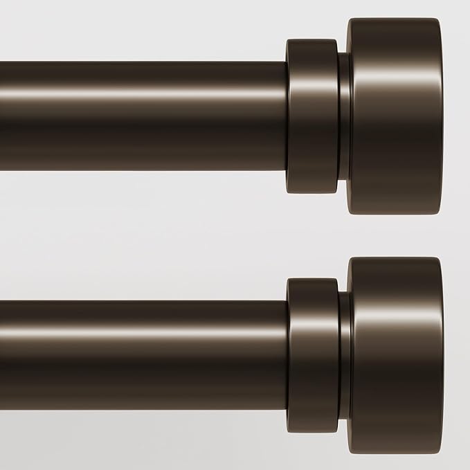 Lootkell 2 Pack Modern Brown Curtain Rods Set for Windows 48 to 84 Inches Adjustable Length Heavy Duty 1" Diameter Window Curtain Rod with Decorative Finials for Outdoor Bedroom Kitchen Living Room