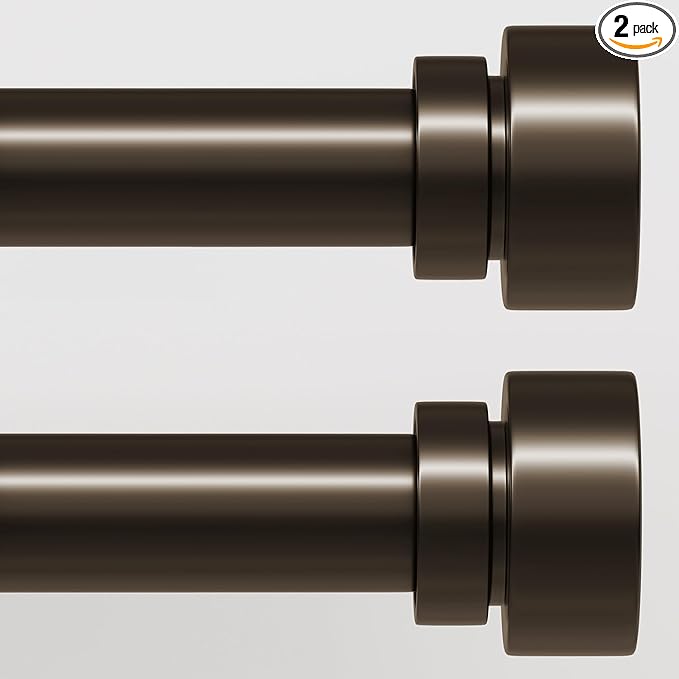 Lootkell 2 Pack Modern Brown Curtain Rods Set for Windows 28 to 48 Inches Adjustable Length Heavy Duty 1" Diameter Window Curtain Rod with Decorative Finials for Outdoor Bedroom Kitchen Living Room