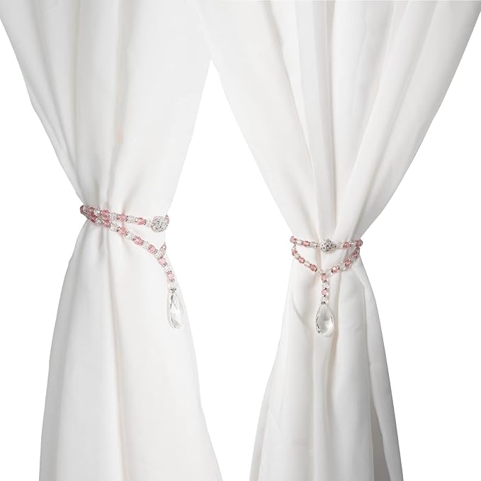 SUQ I OME 1 Pair of Luxury Crystal Beaded Magnetic Curtain Tieback and Holdback Curtain Clips Curtain Buckle Curtain Holder Blingbling Curtain Holdbacks for Drapes,Pink